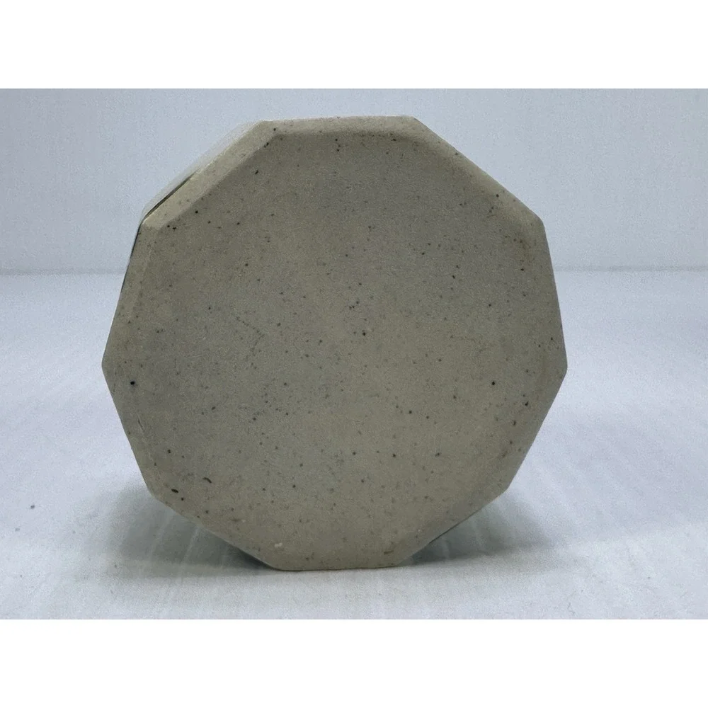 Vintage Small Hexagon Ceramic Vase Blue Rim Stamped Makers Mark